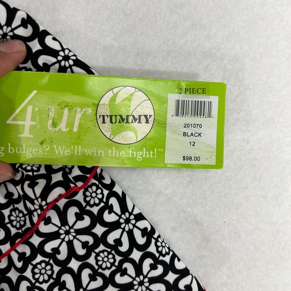 NEW Fit 4 Ur Tummy Tankini Swim Top Peplum Tier Black Built in Bra Womens Sz 12 - Picture 4 of 10